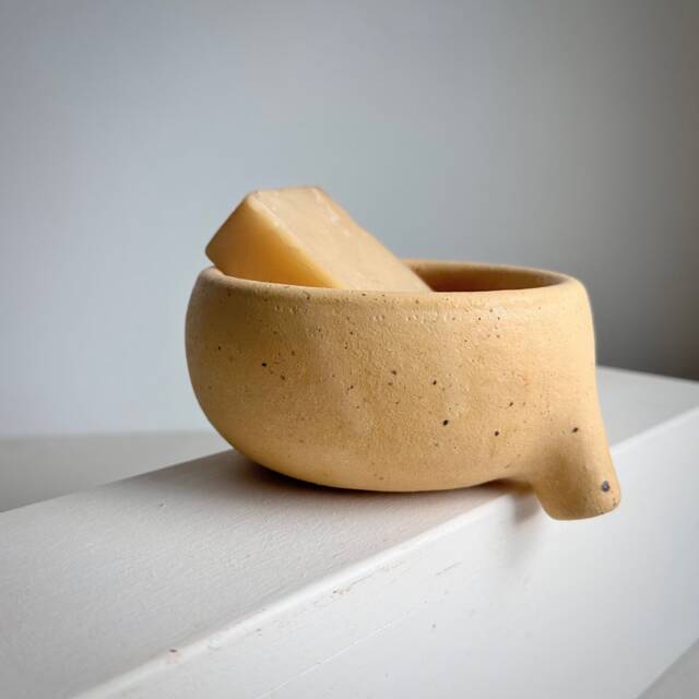 Made To Order Yellow Rustic Soapdish With Strainer For Bathroom Sink, Ceramic, Pottery, Handmade, Soap Dish, Sponge Tray, Spongedish - image 1