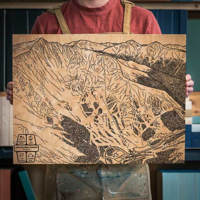 Arapahoe Basin Colorado Ski Trail Map - Engraved Wood Wall Art, Winter Cabin Decor, Snowboard Mountain Poster, Personalize Family Gift - image 1