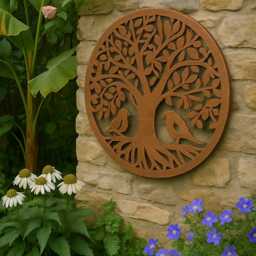 Handmade Tree Of Life Bronze Powder Coated Wall Art 60cm With Two Robinswall Indoors/Outdoors 60cmwall Plaque, Steel - thumbnail 4
