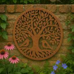 Handmade Tree Of Life Bronze Powder Coated Wall Art 60cm With Two Robinswall Indoors/Outdoors 60cmwall Plaque, Steel - thumbnail 3