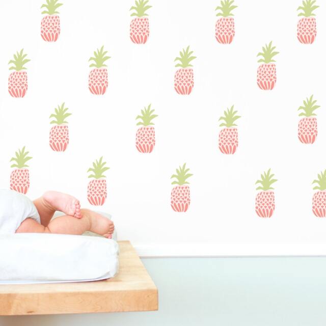Pineapple Toss - Pink Fabric Wall Decal Tropical Mej - image 1