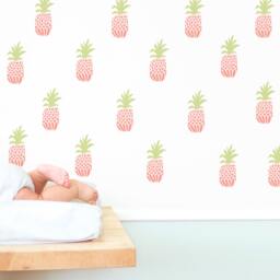 Pineapple Toss - Pink Fabric Wall Decal Tropical Mej