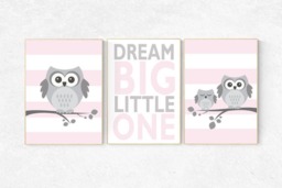 Owl Nursery Wall Art Pink Baby Girl Room Decor - thumbnail 1