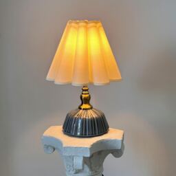 Handmade Classic Navy Ceramic Table Lamp 110-250V, Pleated Scallop Cream Tall Petal Shade Bedroom Living Room Kitchen Neutral Decor - thumbnail 3