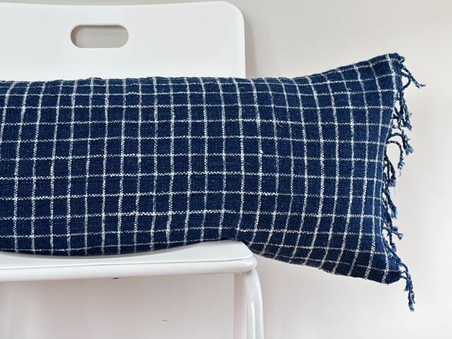 "Handmade Plaid Hemp Pillow Cover Vintage Karen Tribal Design - 14"" X 36" - image 1