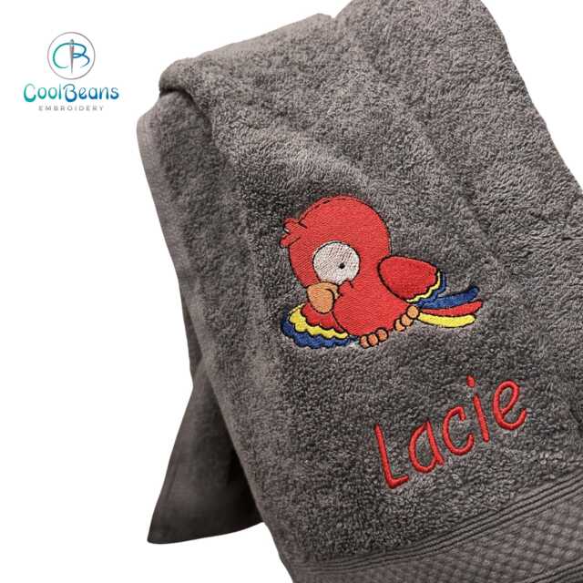 Parrot Towel - Personalised Face Cloth/Hand Bath = Embroidered - image 1