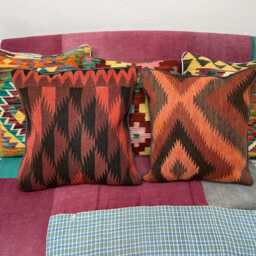 "Afghan Handwoven Red Kilim Vintage Carpet Cushion Cover, 45cm X 45cm, - 18"" 18" - thumbnail 2