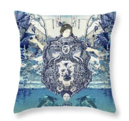 Chinoiserie Pillow, Cushion, Blue & White Durable Fabric, Geisha Girl Throw Pillows 16X 16, 18X18 Or 20X20 20 X 14 In