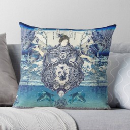 Chinoiserie Pillow, Cushion, Blue & White Durable Fabric, Geisha Girl Throw Pillows 16X 16, 18X18 Or 20X20 20 X 14 In - thumbnail 3