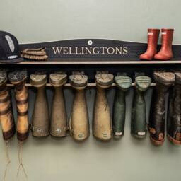 Welly Rack, Wooden Boot Holder, Wellington Storage, Shoe/Walking Boot Rack, Engraved Personalised Rack - thumbnail 3