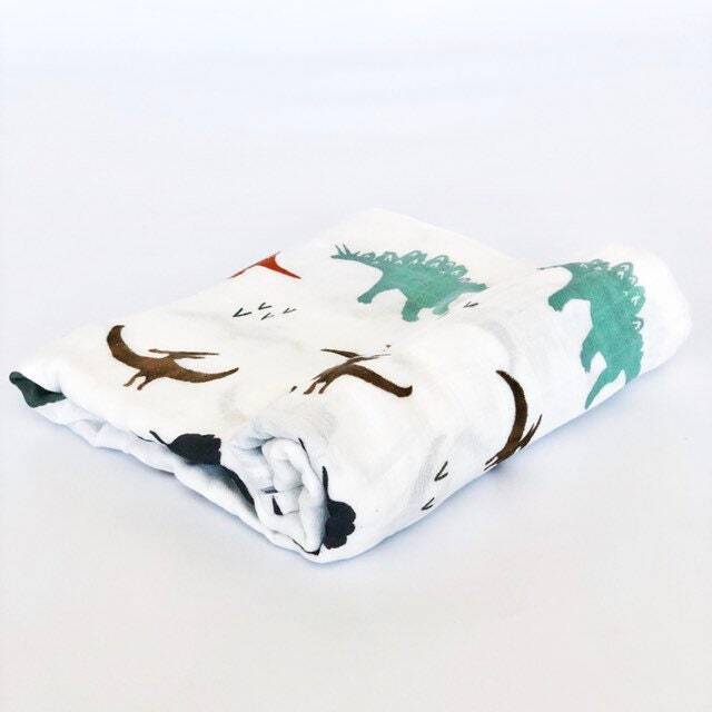 Organic Bamboo Dinosaur Muslin Baby Swaddle Blanket - image 1