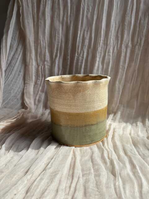 Bamboo Ceramic Planter, Handmade Glazed Pot, Green Plant Large Vessel, Unique British Gift, Handcrafted Pots - image 1