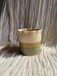 Bamboo Ceramic Planter, Handmade Glazed Pot, Green Plant Large Vessel, Unique British Gift, Handcrafted Pots