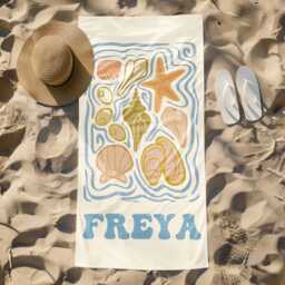 Marine Animal Personalized Beach Towel, Custom Name Towel For Baby/Kids, Preppy Girls Pool Kids Xmas Gift, Party Essentials - thumbnail 3