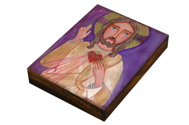 Sacred Heart Of Jesus, Portrait, First Communion Gift, Print On Wood Panel, Wall Decor By Evona - image 1