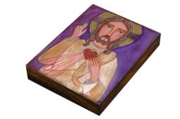 Sacred Heart Of Jesus, Portrait, First Communion Gift, Print On Wood Panel, Wall Decor By Evona - thumbnail 1