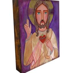 Sacred Heart Of Jesus, Portrait, First Communion Gift, Print On Wood Panel, Wall Decor By Evona - thumbnail 2