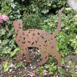 Brown Metal Floral Cat Stake Garden Ornament - thumbnail 3