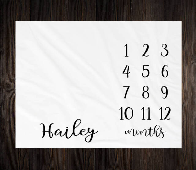 Gender Neutral Milestone Blanket Month Growth Tracker Minky Fleece Baby Shower Gift Girl Boy Calligraphy Script - image 1