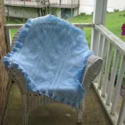 Crochet Baby Blanket Afghan Lacy Hearts & Satin Ribbons - thumbnail 3