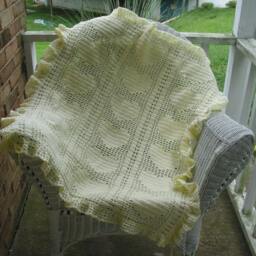 Crochet Baby Blanket Afghan Lacy Hearts & Satin Ribbons - thumbnail 2