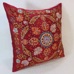 Handmade Suzani Silk Pillow Cover Sp382, Pillow, Hand Embroidery, Throw, Suzani, Decorative Pillows, Accent Pillows - thumbnail 2