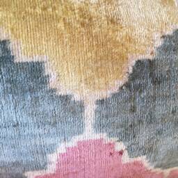 Handwoven Ikat Velvet Lumbar Pillow Cover Pink, Yellow, Beige - thumbnail 2