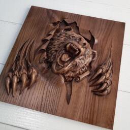 Angry Celtic Bear, Wood Carving, Viking Lord Of Woods, Wall Art, Hanging, Bear Decor, Carved - thumbnail 3