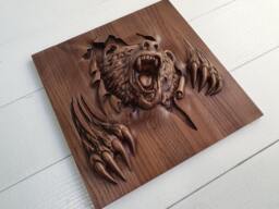 Angry Celtic Bear, Wood Carving, Viking Lord Of Woods, Wall Art, Hanging, Bear Decor, Carved - thumbnail 1