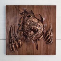 Angry Celtic Bear, Wood Carving, Viking Lord Of Woods, Wall Art, Hanging, Bear Decor, Carved - thumbnail 2