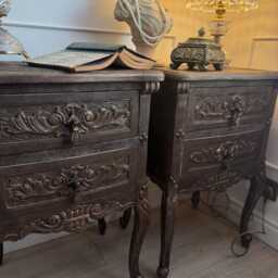 Vintage French Ornate Style Bedside Tables - Gold & Brown - Distressed Upcycled Nightstands - thumbnail 3