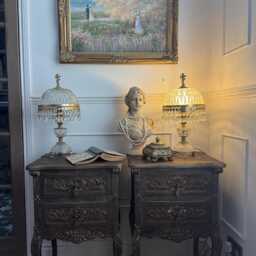 Vintage French Ornate Style Bedside Tables - Gold & Brown - Distressed Upcycled Nightstands - thumbnail 2
