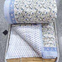 Indian Hand Block Print Cotton Quilt Reversible Floral Bedspread - 90x108 - thumbnail 2