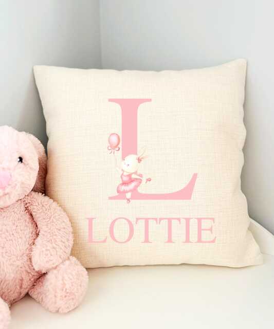 Ballerina Nursery Decor, Personalised Cushion Cover, Girls Bedroom Theme, Ballet Dancer Gift, Bunny - image 1