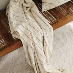 Boho Picnic Blanket, Striped Beach Towel, Black Throw, Neutral Turkish Minimal Soft Cream Housewarming Gift - thumbnail 2