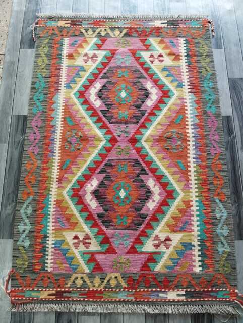 Afghan Kilim Rug, Handmade Artisan Turkish Persian Navajo Moroccan Bohemian Flatweave, Traditional Natural Wool Dhurrie Rug 156x103 cm - image 1