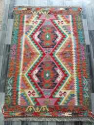 Afghan Kilim Rug, Handmade Artisan Turkish Persian Navajo Moroccan Bohemian Flatweave, Traditional Natural Wool Dhurrie Rug 156x103 cm - thumbnail 1