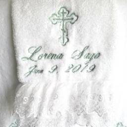 Personalized Baptism Towels & Oil Sheet For Greek Orthodox Baptism, Bath Towel, Embroidered With Lace - thumbnail 2