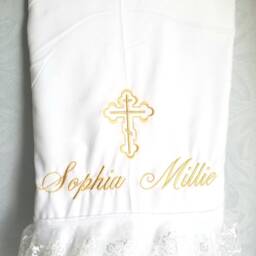 Personalized Baptism Towels & Oil Sheet For Greek Orthodox Baptism, Bath Towel, Embroidered With Lace - thumbnail 4