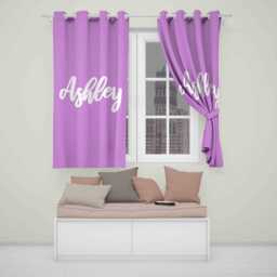 Plain Script Font Personalised Blackout Eyelet Curtains Custom Name & Background Colour Simple Elegant Lettering Kids Bedroom Home Decor