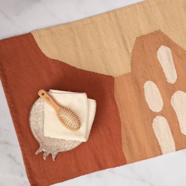 Terra Cotta Bath Mat Bathroom Rug - Trendy Cotton Bathmat Set Modern Abstract Woven Runner Funky Bathtub Accessories Washable 26x20 - image 1
