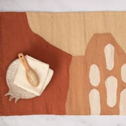 Terra Cotta Bath Mat Bathroom Rug - Trendy Cotton Bathmat Set Modern Abstract Woven Runner Funky Bathtub Accessories Washable 26x20 - thumbnail 3