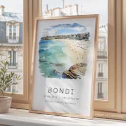 Travel Memories, Print Of Bondi Beach, Australia Wall Art, Sydney Print, Gap Year Travel, Favourite Places Personalised - thumbnail 3