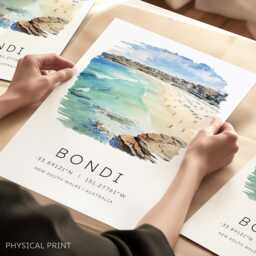 Travel Memories, Print Of Bondi Beach, Australia Wall Art, Sydney Print, Gap Year Travel, Favourite Places Personalised - thumbnail 1
