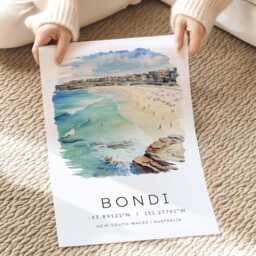 Travel Memories, Print Of Bondi Beach, Australia Wall Art, Sydney Print, Gap Year Travel, Favourite Places Personalised - thumbnail 2