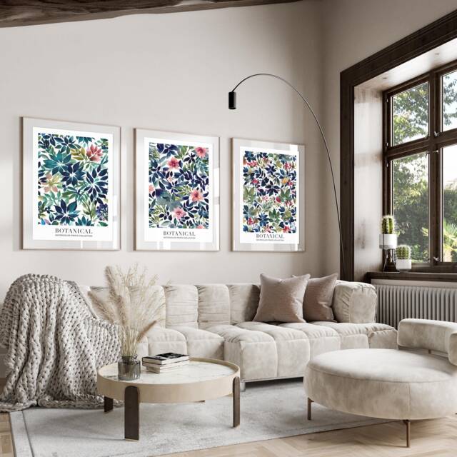 Neutral Wall Prints, Botanical Bedroom Home Decor, Hand Drawn Plants, Set Of 3 Prints A4 A3 A2 A1 - image 1