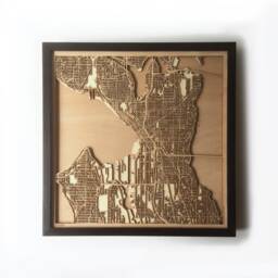 Laser Cut Wood Map Of Seattle - Framed 3D Minimalist Wall Art - thumbnail 1