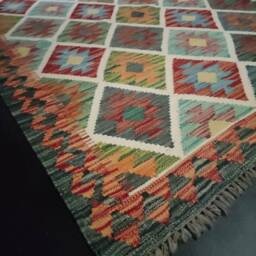 Classic Kilim Rug, Handmade Afghan Turkish Aztec Wool Rug 306x202 cm - thumbnail 2
