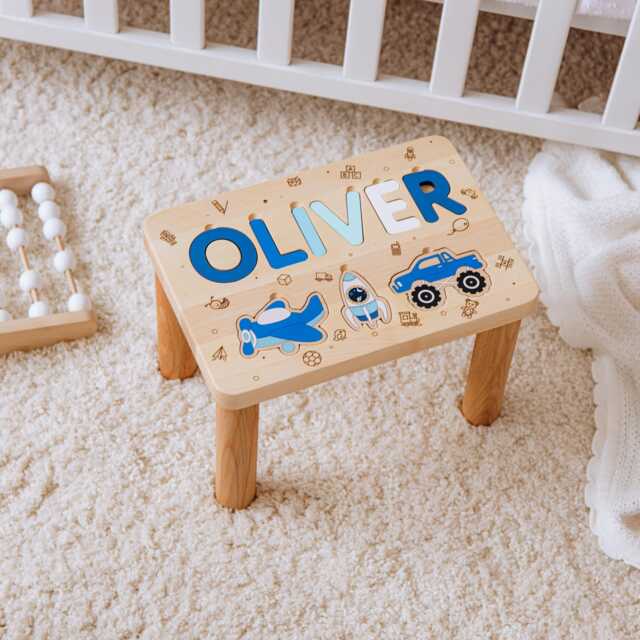 Name Puzzle Stool By Busypuzzle - Toddler Step Gift For Kids Baby Nursery Decor 1St Birthday Boy & Girl Easter - image 1