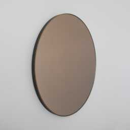 Orbis??? Bronze Tinted Contemporary Round Mirror With Patina Brass Frame - Large, Xl